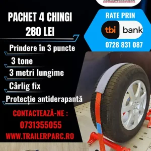 Pachet 4 chingi, 3 m, 3 tone, prindere in 3 puncte, carlig fix+protectie antiderapanta, cu VDI Ofertă limitată