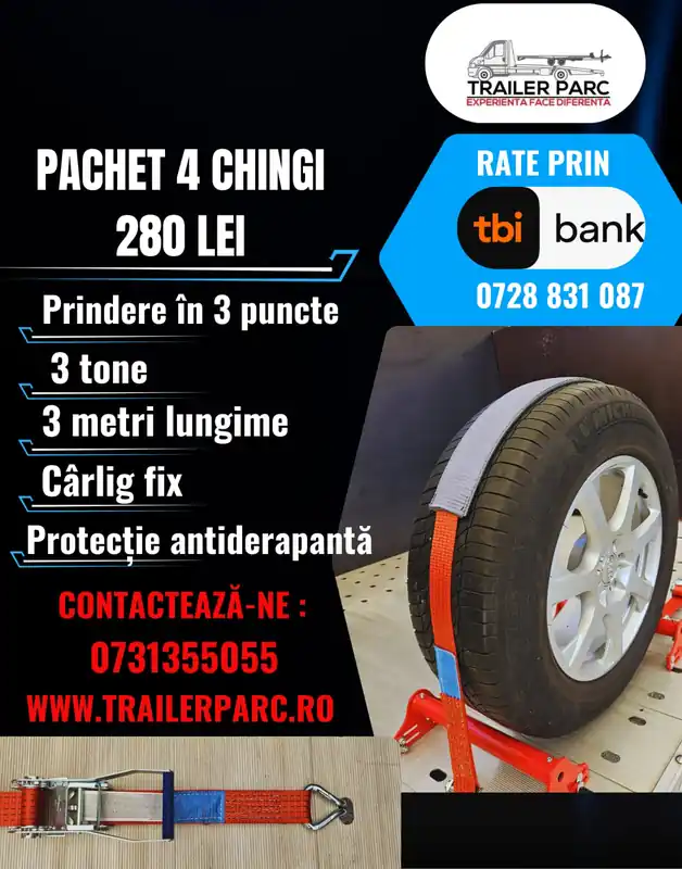 Pachet 4 chingi, 3 m, 3 tone, prindere in 3 puncte, carlig fix+protectie antiderapanta, cu VDI Ofertă limitată