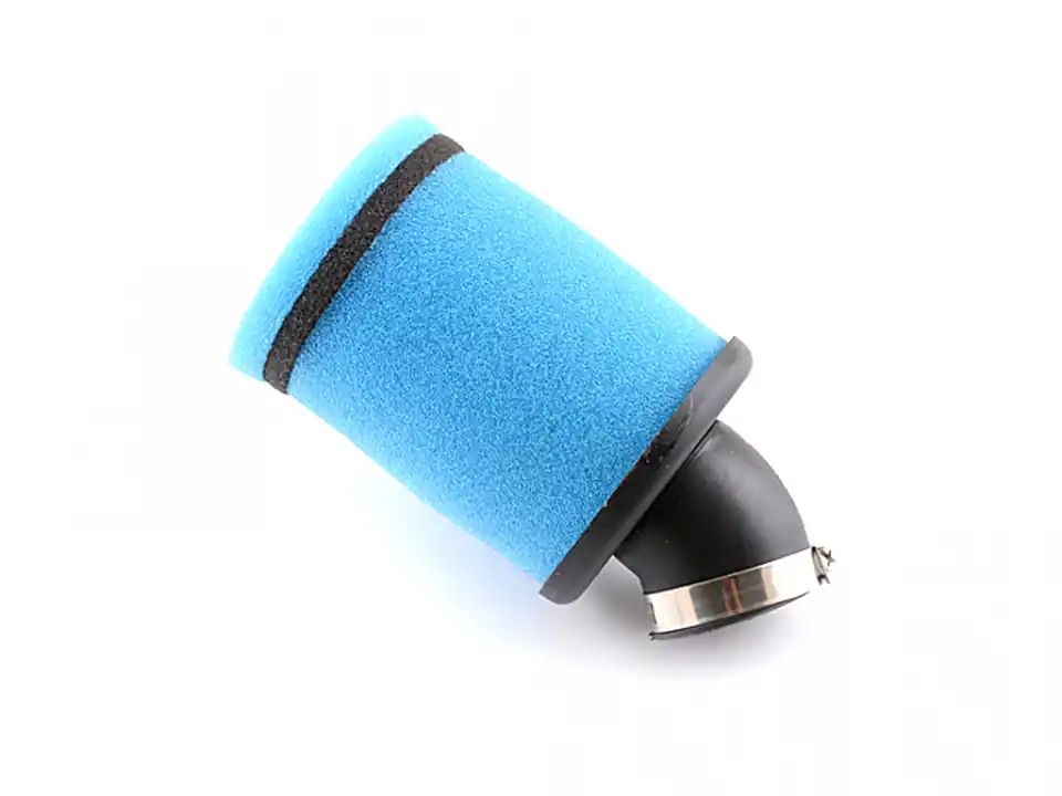 Plată securizată Filtru aer sport Ø35mm/cot 45 grade, albastru-cilindric