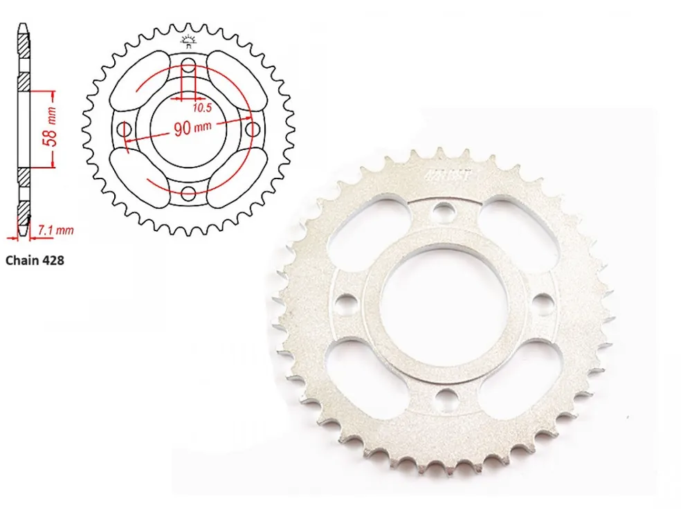 Preț mic Pinion transmisie spate 428-38T